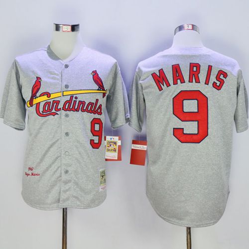 Mitchell And Ness 1967 Cardinals #9 Roger Maris Grey Throwback Stitched MLB Jersey - Click Image to Close